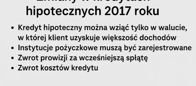 Zmiany w kredytach hipotecznych 2017 Zmiany w kredytach hipotecznych 2017